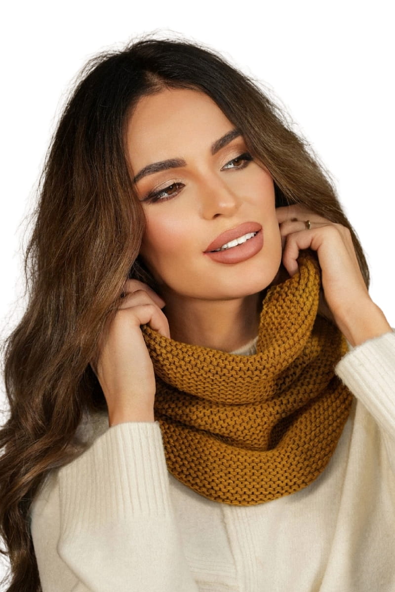 Komin Dámský, Model: Leona-Komin, Barva: hořčicová, Složení materiálu: 50% Akryl; 30% Vlna; 20% Polyamid