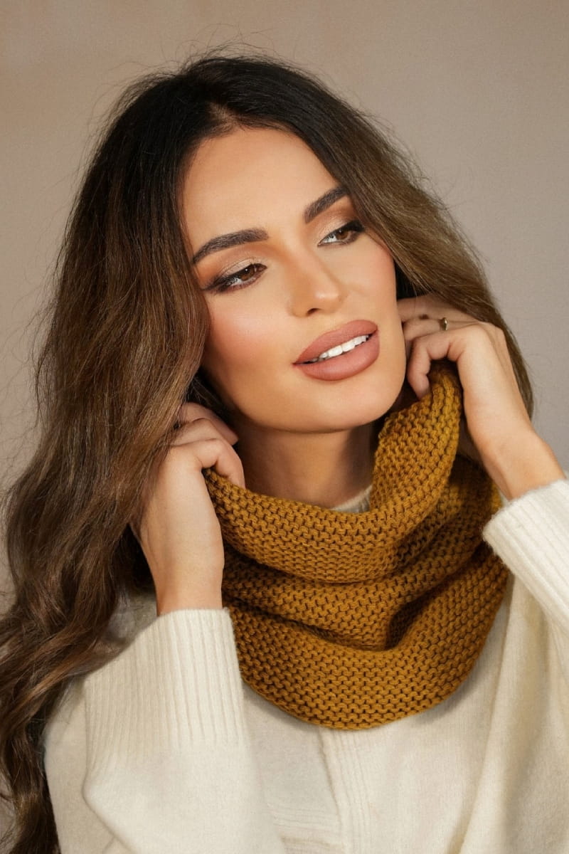 Komin Dámský, Model: Leona-Komin, Barva: hořčicová, Složení materiálu: 50% Akryl; 30% Vlna; 20% Polyamid (Komin Dámský, fotografie 2)