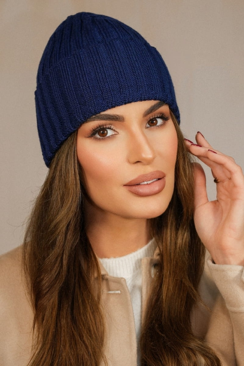 Čepice, Model: Ume, Barva: námořnická, Složení materiálu: 100% Vlna Merino Extrafine, Určení: Podzim/Zima, Velikost: Univerzální (54-60) (Čepice, fotografie 2)