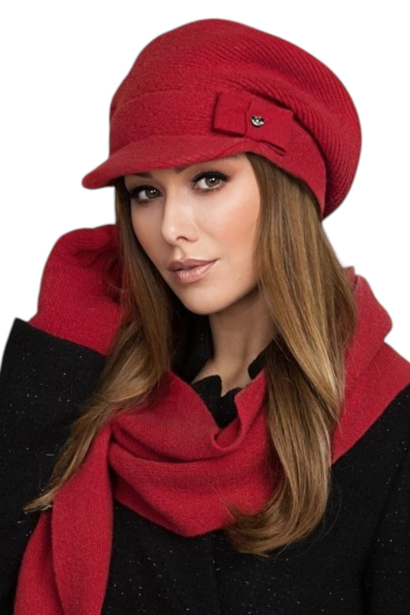 Beret Damski, Model: LORENA, Kolor: czerwony, Skład materiału: 80% Wełna; 20% Poliamid, Przeznaczenie: Jesień/Zima, Rozmiar: Uniwersalny (54-60)