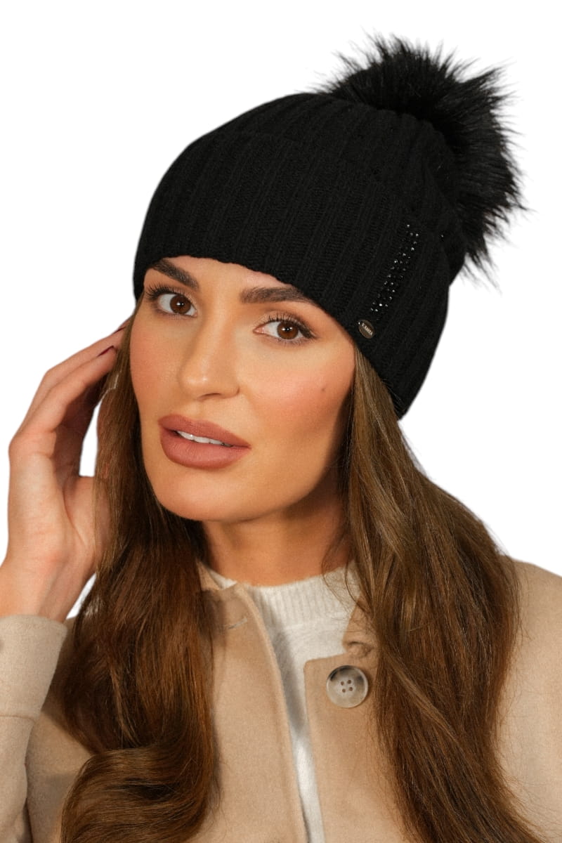 Czapka Damska, Model: Nila Pn, Kolor: czarny, Skład materiału: 80% Wełna; 20% Poliamid, Rozmiar: Uniwersalny (54-60) (Czapka Damska, zdjęcie 2)