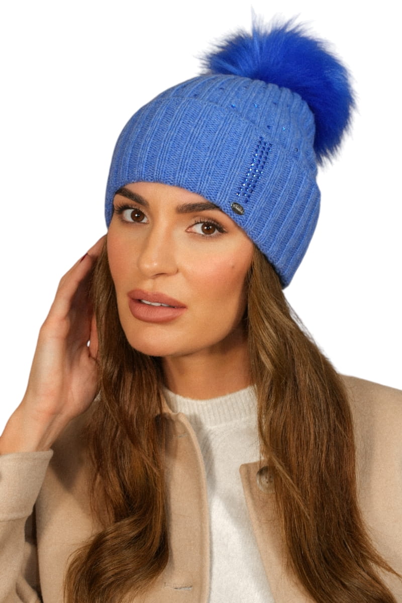 Czapka Damska, Model: Nila Pn, Kolor: niebieski, Skład materiału: 80% Wełna; 20% Poliamid, Rozmiar: Uniwersalny (54-60) (Czapka Damska, zdjęcie 2)