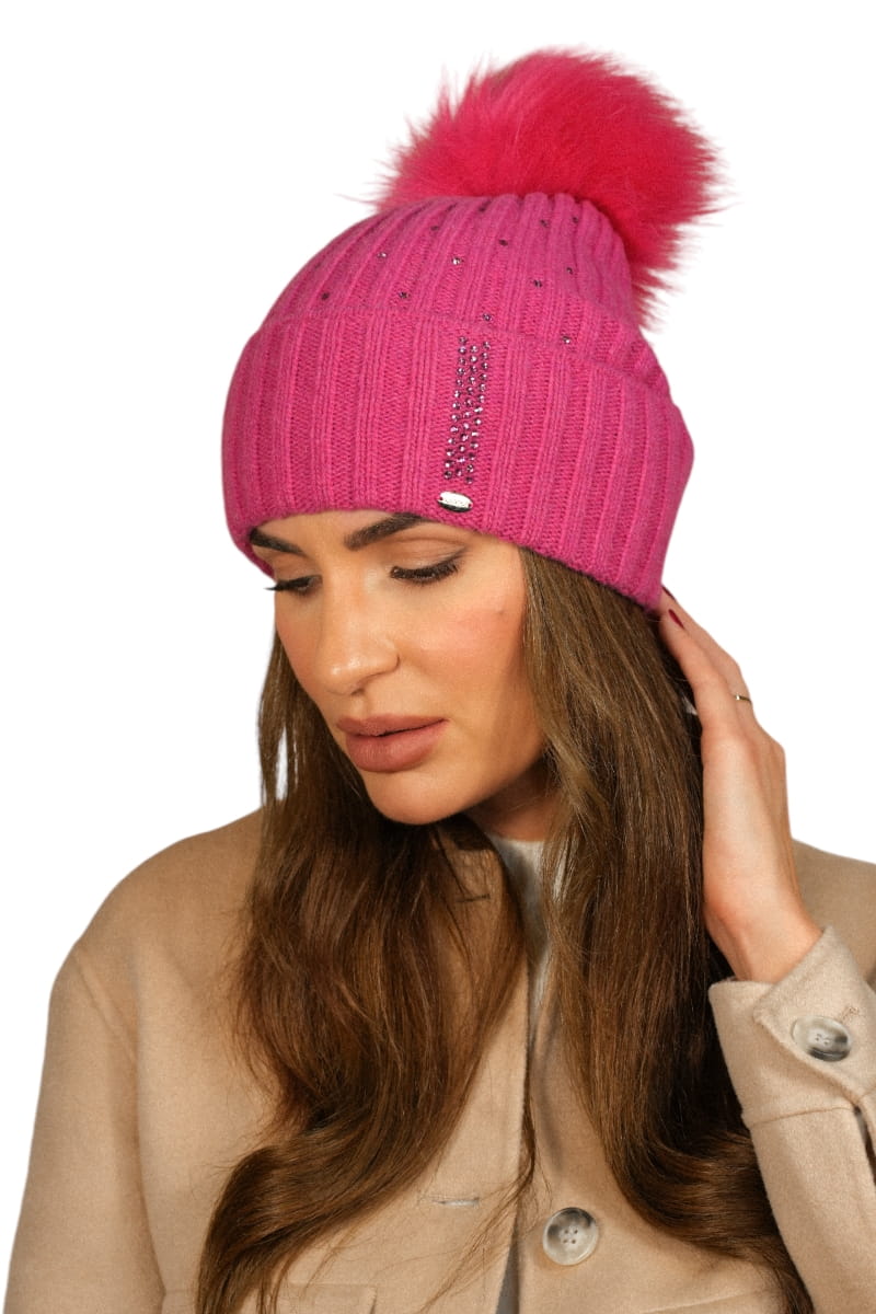 Czapka Damska, Model: Nila Pn, Kolor: malinowy, Skład materiału: 80% Wełna; 20% Poliamid, Rozmiar: Uniwersalny (54-60) (Czapka Damska, zdjęcie 2)