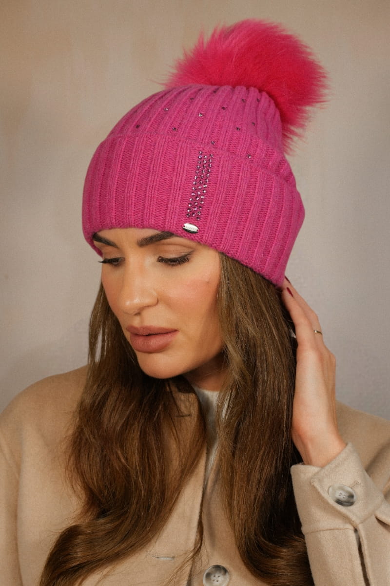 Czapka Damska, Model: Nila Pn, Kolor: malinowy, Skład materiału: 80% Wełna; 20% Poliamid, Rozmiar: Uniwersalny (54-60)