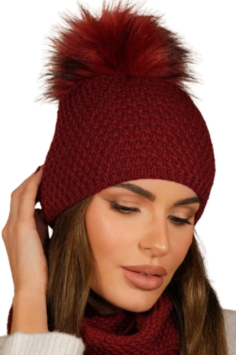 Czapka Damska, Model: Rubbi, Kolor: bordowy, Skład materiału: 50% Akryl; 30% Wełna; 20% Poliamid, Przeznaczenie: Jesień/Zima, Rozmiar: Uniwersalny (54-60)