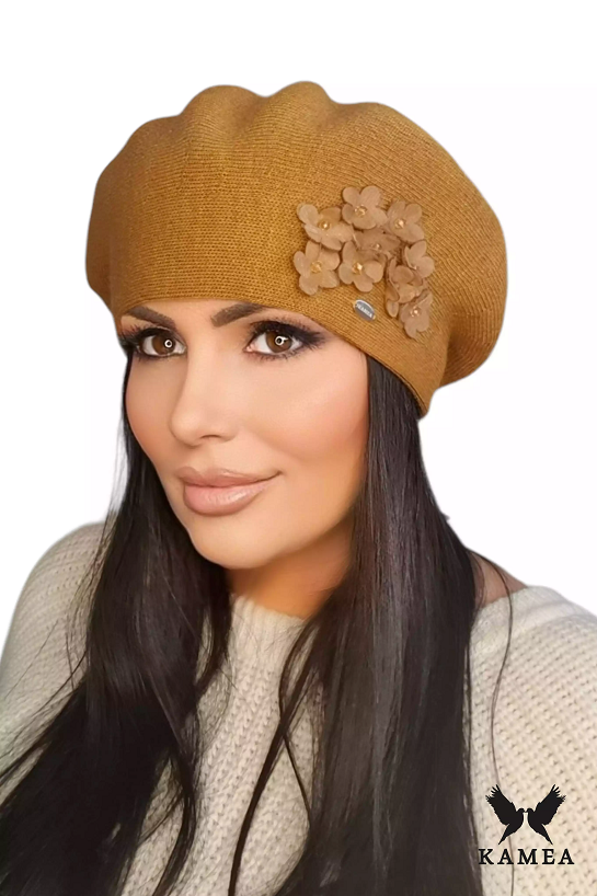 Beret Damski, Model: ARIZONA, Kolor: musztardowy, Skład materiału: 70% Akryl; 20% Wełna; 10% Poliamid, Przeznaczenie: Jesień/Zima, Rozmiar: Uniwersalny (54-60) (Beret Damski, zdjęcie 2)