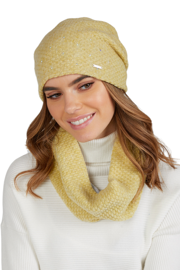 Čepice, Model: Musca, Barva: žlutá, Složení materiálu: 49% Vlna; 42% Polyester; 9% Akryl; Podšívka: 100% Bavlna, Určení: Podzim/Zima, Velikost: Univerzální (54-60) (Čepice, fotografie 2)