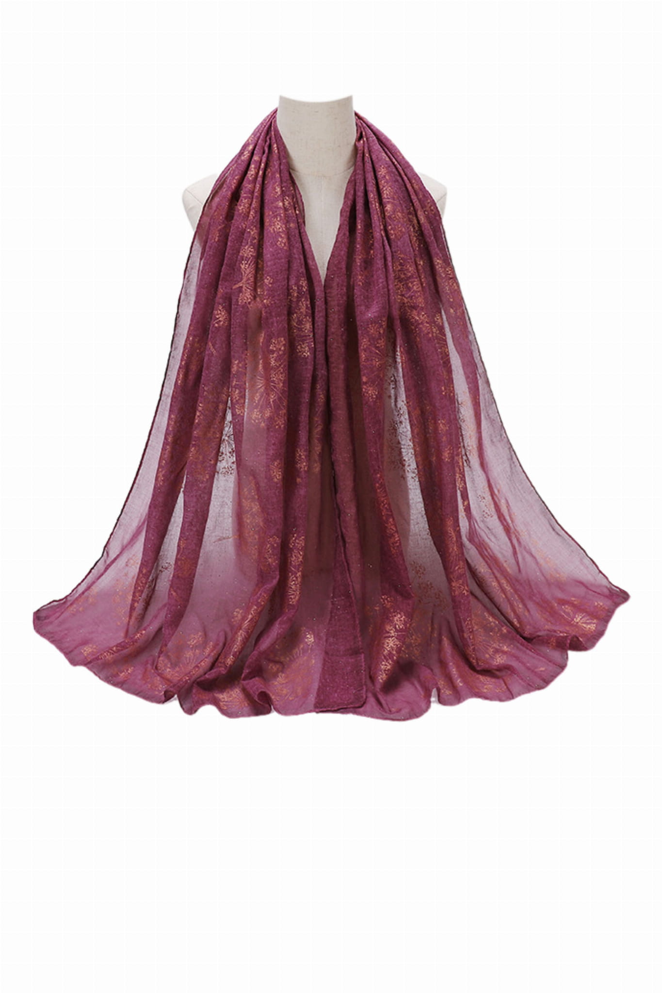 Dámský šátek, model: H150-9//T34//13, barva: bordó, složení materiálu: 80% bavlna; 20% polyester, určení: víceroční, rozměry(délka/šířka): 180cm/70cm