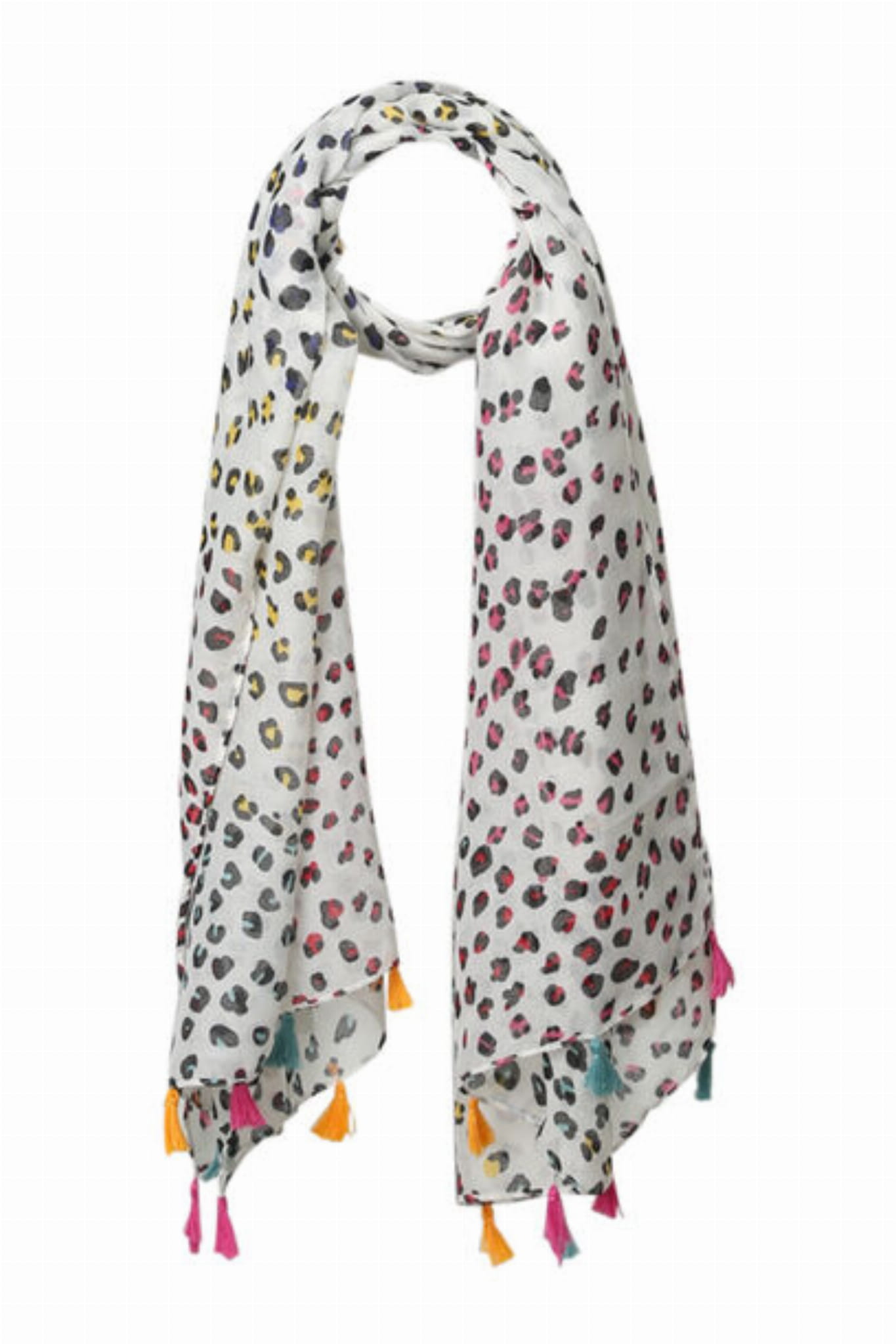 Szal z frędzlami w wielu barwach, prezentujący nowoczesny i odważny design w codziennych stylizacjach | KAMEA | Spironik.pl