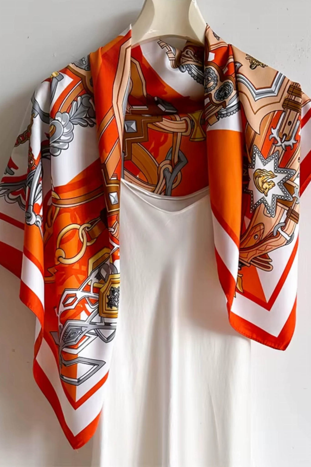 Apaszka, Model: F278-2//T36//15, Kolor: pomarańczowy, Skład materiału: 100% Poliester, Przeznaczenie: Wielosezonowe, Wymiary(długość/szerokość): 90cm/90cm