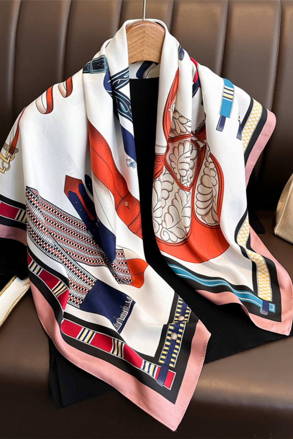 Apaszka, Model: F320-1//T38//17, Kolor: ekru, Skład materiału: 100% Poliester, Przeznaczenie: Wielosezonowe, Wymiary(długość/szerokość): 90cm/90cm