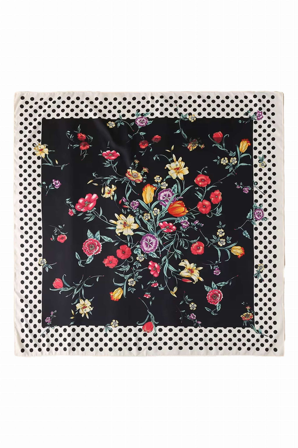 Šátek 70x70 cm nošený na krku, prezentující elegantní styl a romantický květinový vzor | KAMEA | Spironik.pl