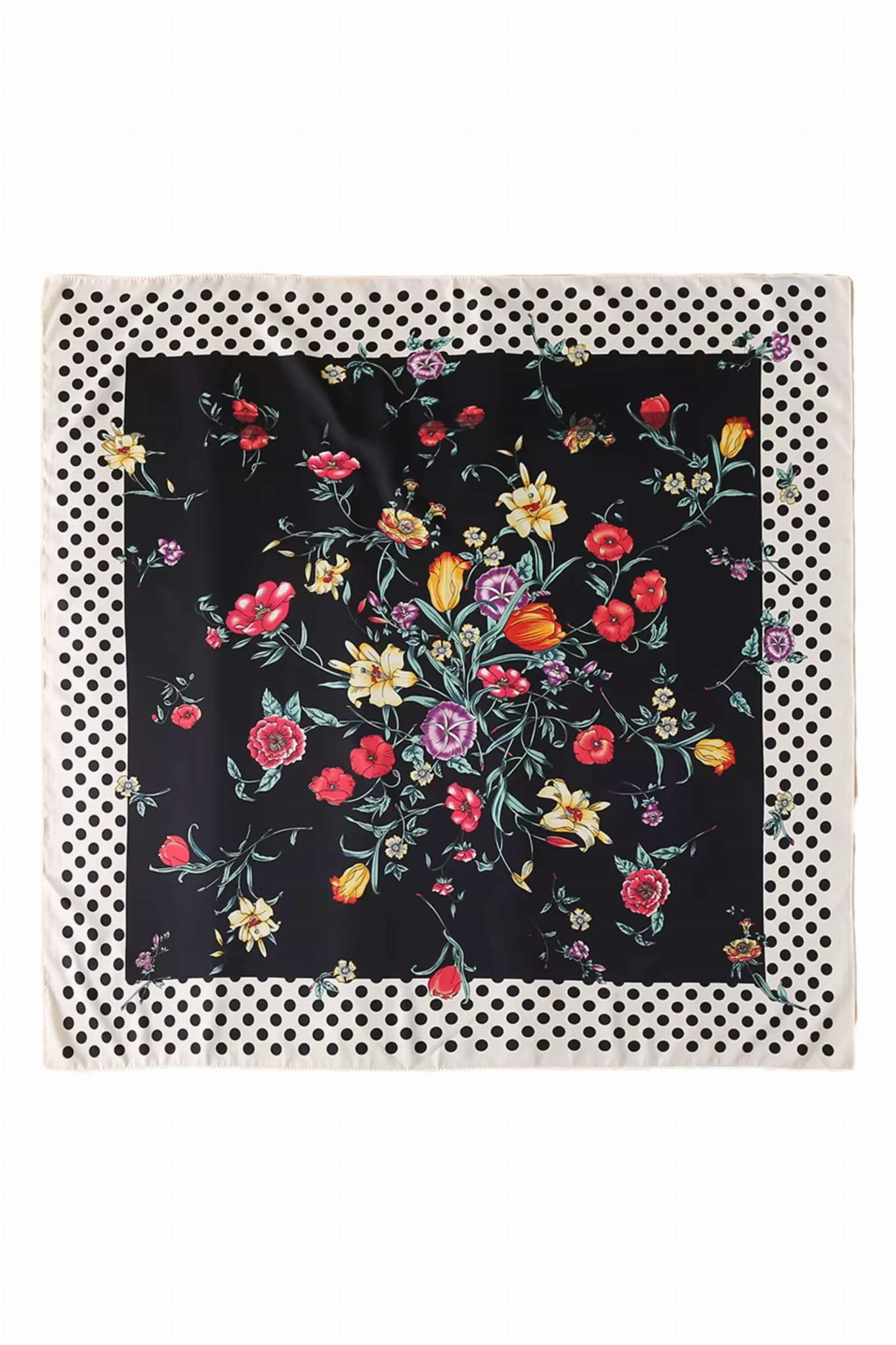 Šátek 70x70 cm nošený na krku, prezentující elegantní styl a romantický květinový vzor | KAMEA | Spironik.pl