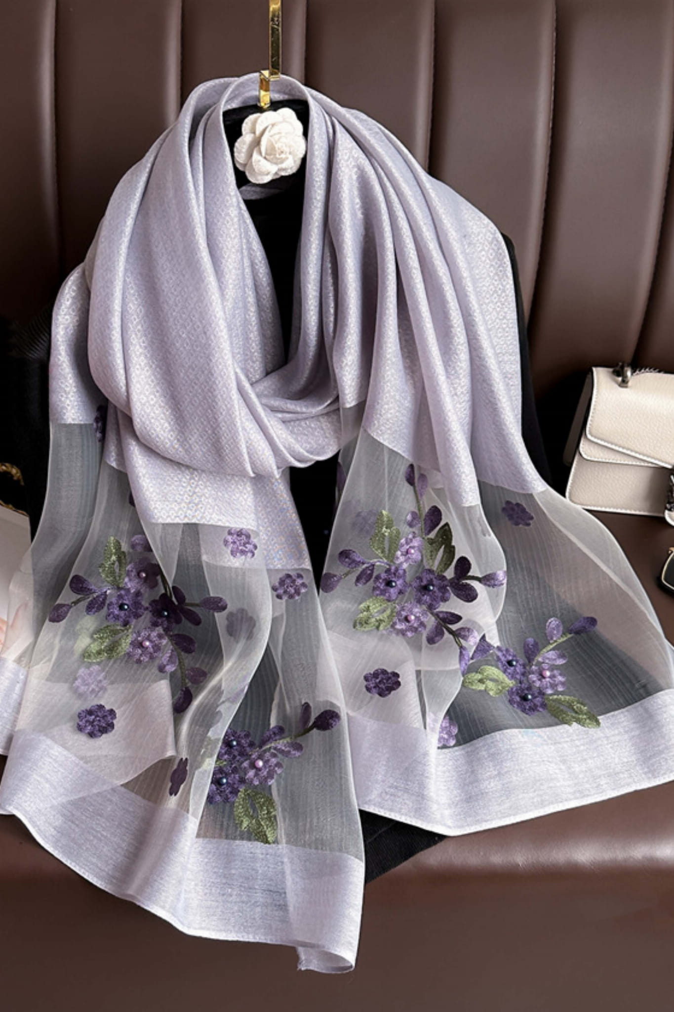 Szalik Damski, Model: RS033-11//T22//1, Kolor: fioletowy, Skład materiału: 60% Jedwab; 40% Poliester, Przeznaczenie: Wielosezonowe, Wymiary(długość/szerokość): 180cm/70cm