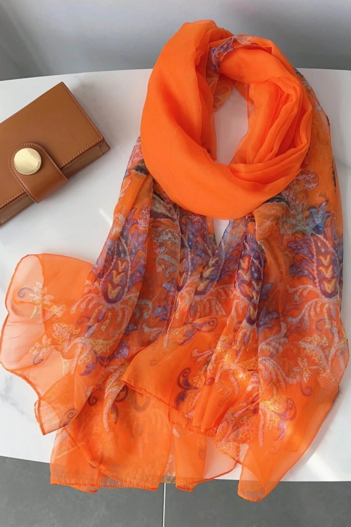 Szalik Damski, Model: YY226//T23//3, Kolor: pomarańczowy, Skład materiału: 100% Poliester, Przeznaczenie: Wielosezonowe, Wymiary(długość/szerokość): 190cm/135cm