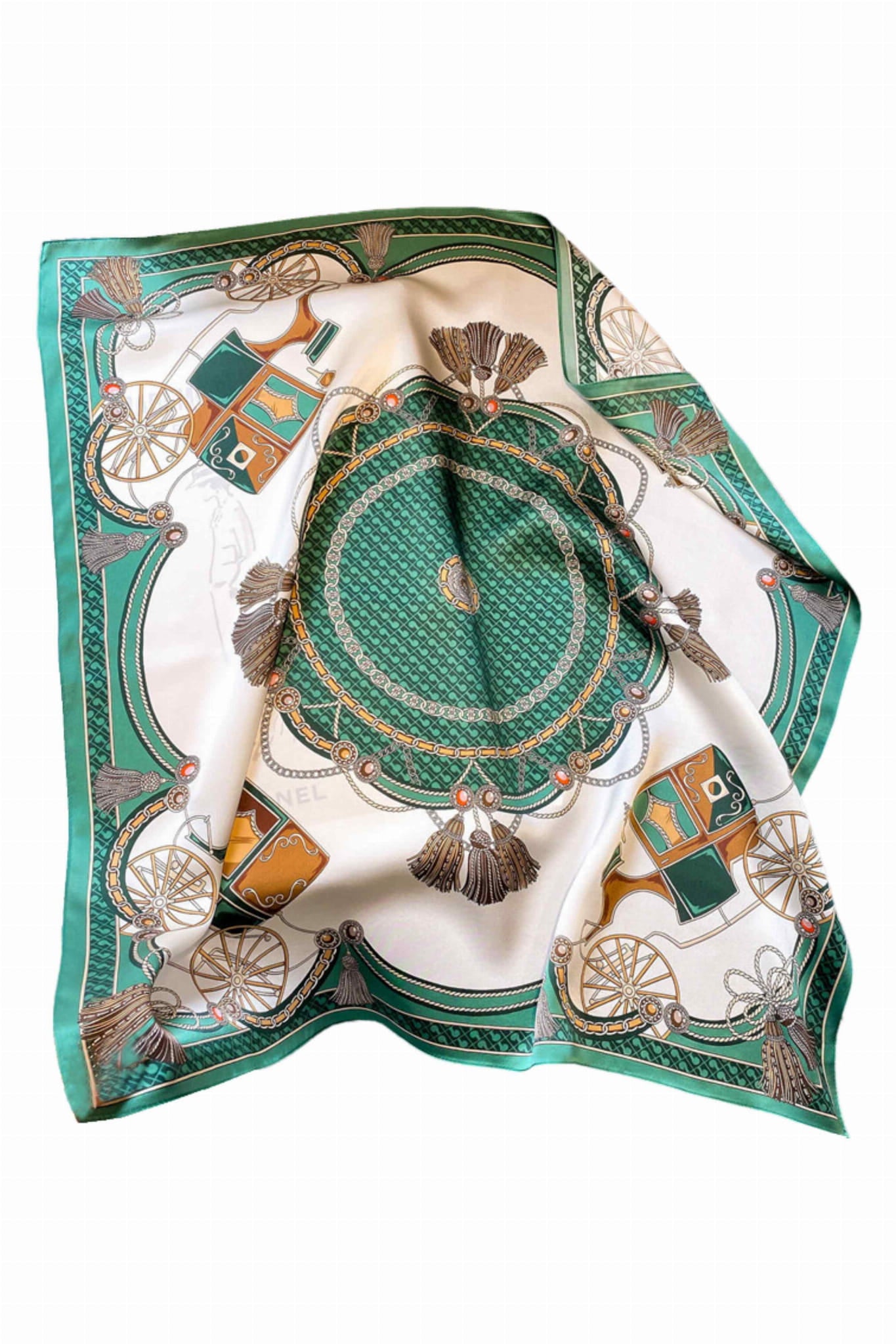 Apaszka, Model: ZS121//T42//21, Kolor: zielony, Skład materiału: 100% Jedwab, Przeznaczenie: Wielosezonowe, Wymiary(długość/szerokość): 70cm/70cm