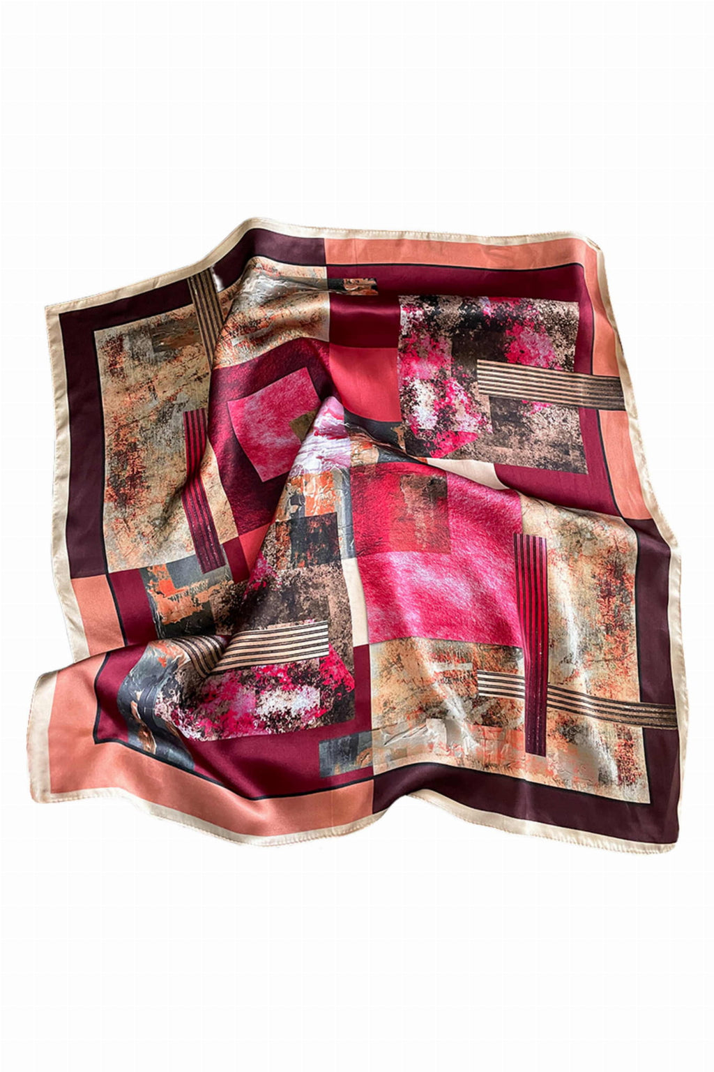 Apaszka, Model: ZS160//T42//21, Kolor: burgundowy, Skład materiału: 100% Jedwab, Przeznaczenie: Wielosezonowe, Wymiary(długość/szerokość): 70cm/70cm (Apaszka, zdjęcie 2)