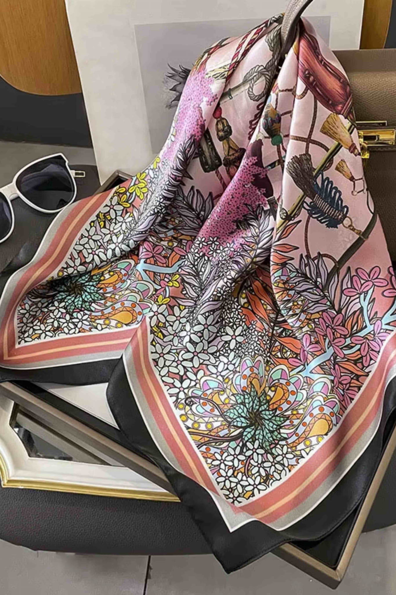 Apaszka, Model: ZS196//T42//21, Kolor: różowy, Skład materiału: 100% Jedwab, Przeznaczenie: Wielosezonowe, Wymiary(długość/szerokość): 70cm/70cm