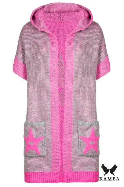 Kardigan Damski, Model: Pandora, Kolor: szary-pink, Skład materiału: 55% Poliacryl; 25% Wełna; 10% Poliester; 10% Alpaka, Przeznaczenie: Wielosezonowe (Kardigan Damski, zdjęcie 2)