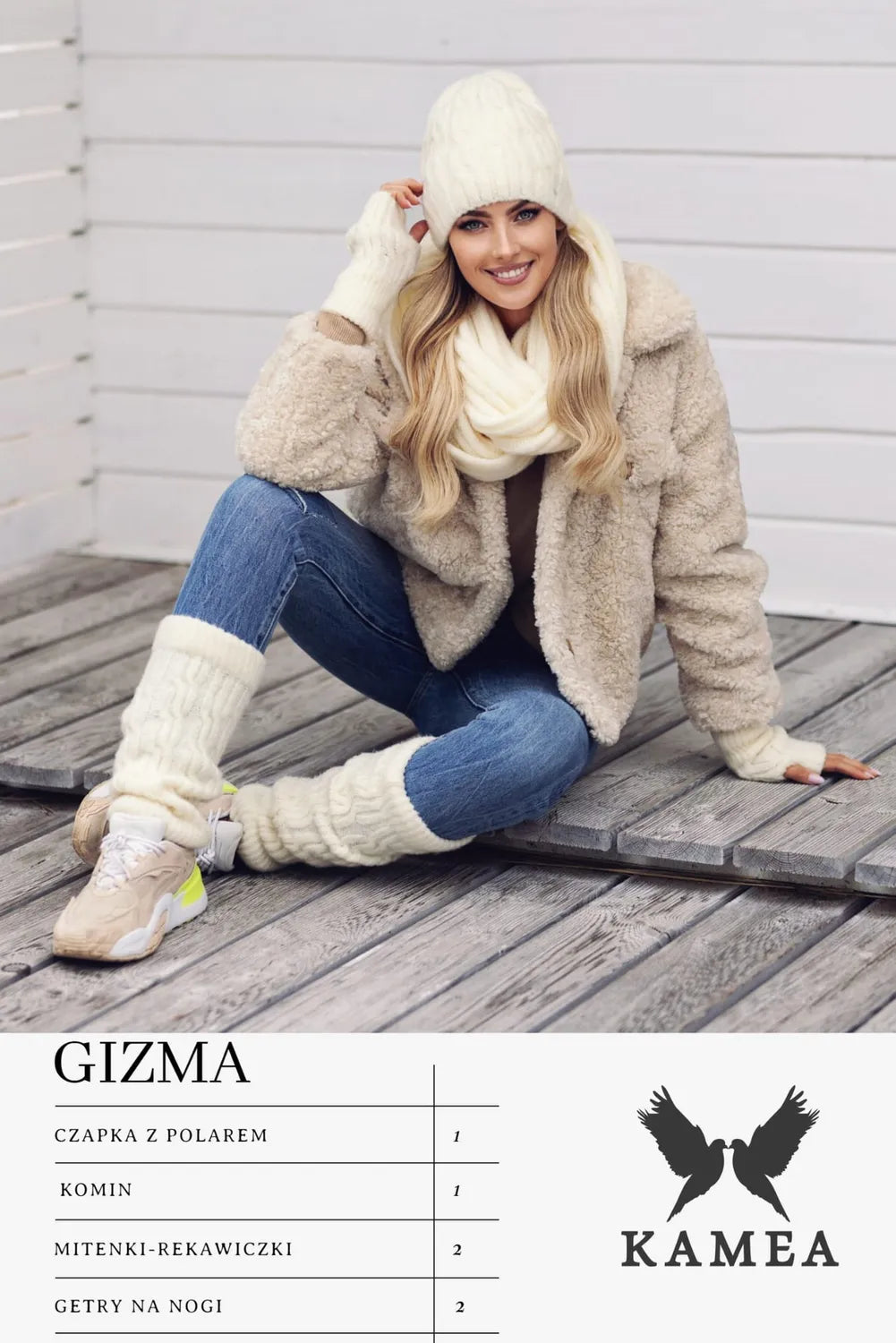 Rękawiczki, Model: Gizma-Rękawiczki, Kolor: ekru, Skład materiału: 70% Akryl; 20% Wełna; 10% Poliamid, Rozmiar: Uniwersalny (Rękawiczki, zdjęcie 2)