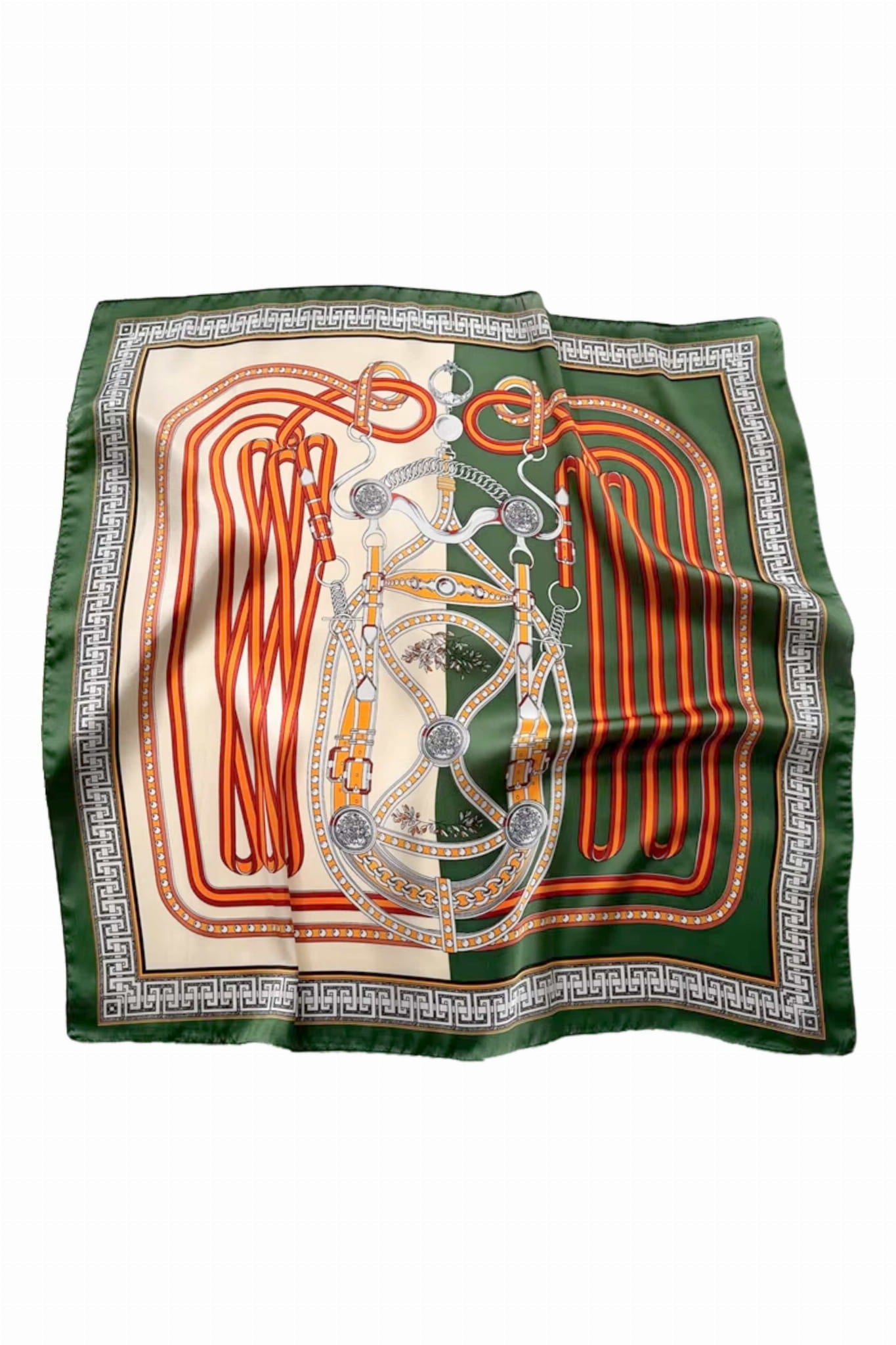 Detal wzoru apaszki z kremowym tłem i pomarańczowo-czerwonymi akcentami | KAMEA | Spironik.pl