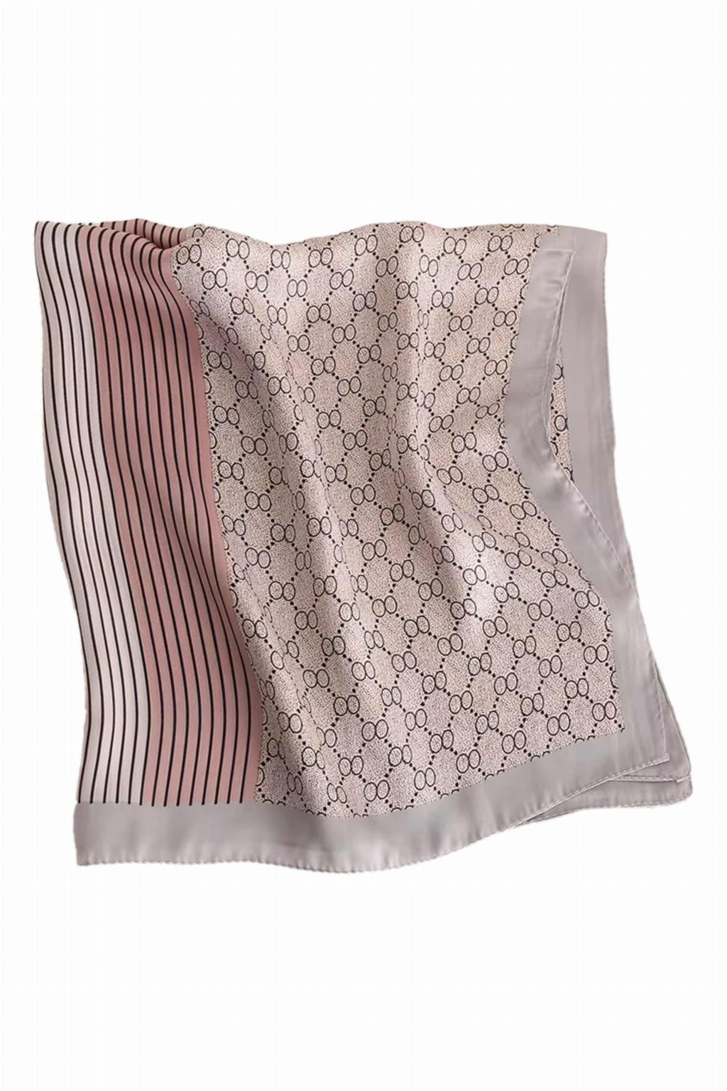 Przód apaszki z wyraźnym wzorem w kolorach różowym, białym i szarym z czarnymi akcentami | KAMEA | Spironik.pl