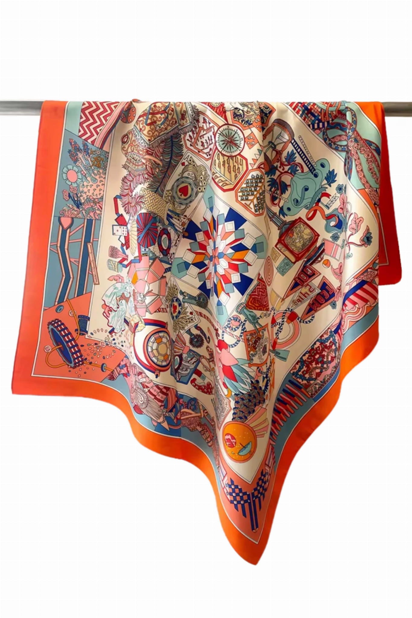 Apaszka, Model: F249-5//T36//15, Kolor: pomarańczowy, Skład materiału: 100% Poliester, Przeznaczenie: Wielosezonowe, Wymiary(długość/szerokość): 90cm/90cm (Apaszka, zdjęcie 2)