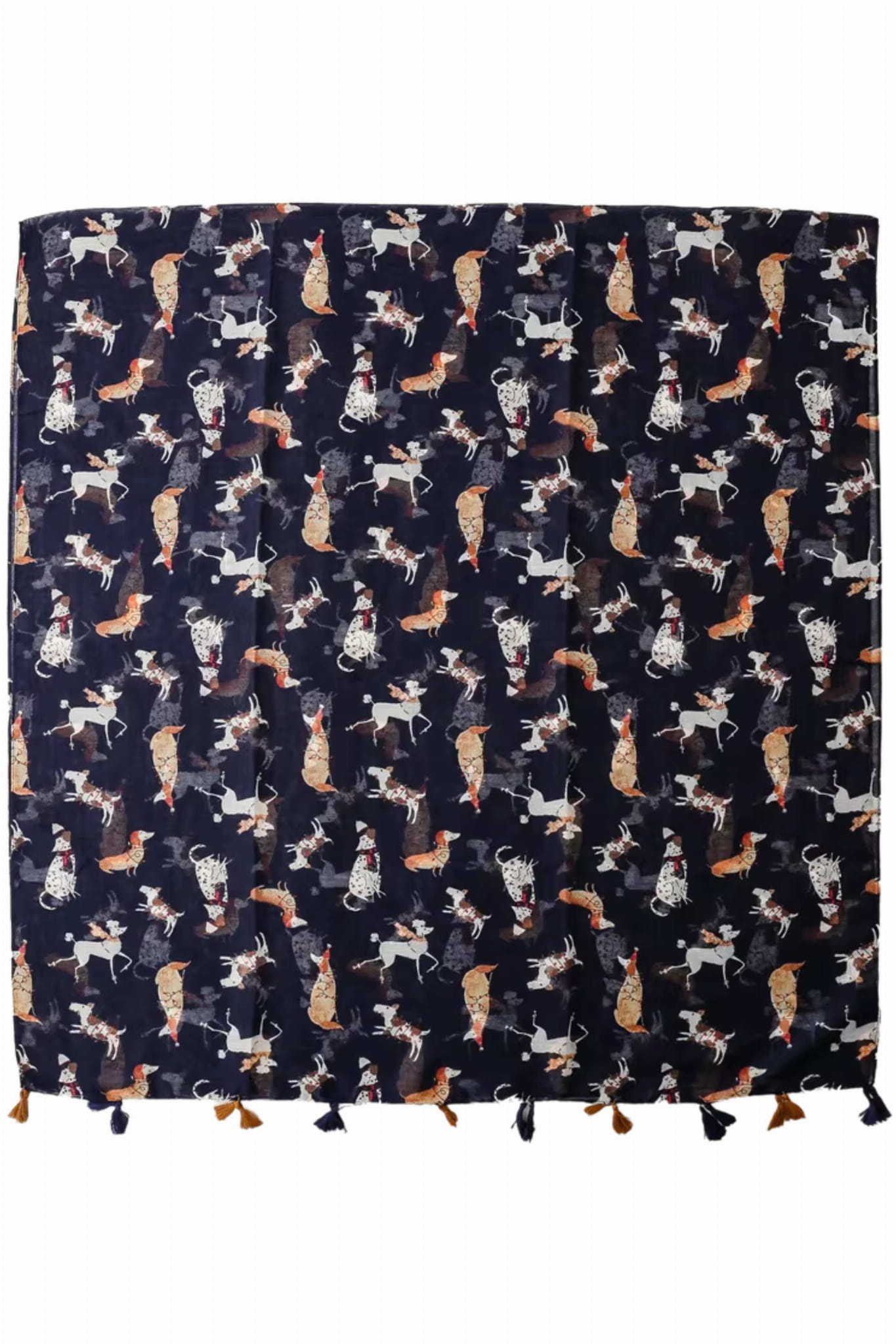 Granatowy szal z nadrukiem psów, miękki i przewiewny materiał | KAMEA | Spironik.pl
