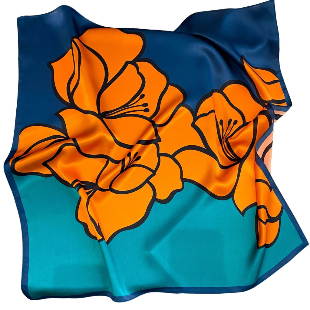 Bok apaszki Tropikalny Kwiat, ukazujący lekkość i delikatność naturalnego jedwabiu w intensywnych barwach | KAMEA | Spironik.pl