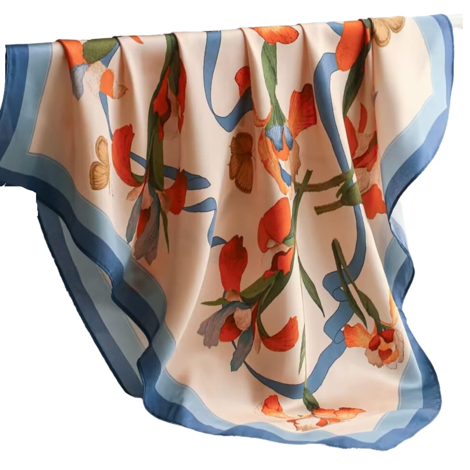 Apaszka Blue Blossom na tle klasycznej marynarki, idealny dodatek do eleganckiej stylizacji | KAMEA | Spironik.pl