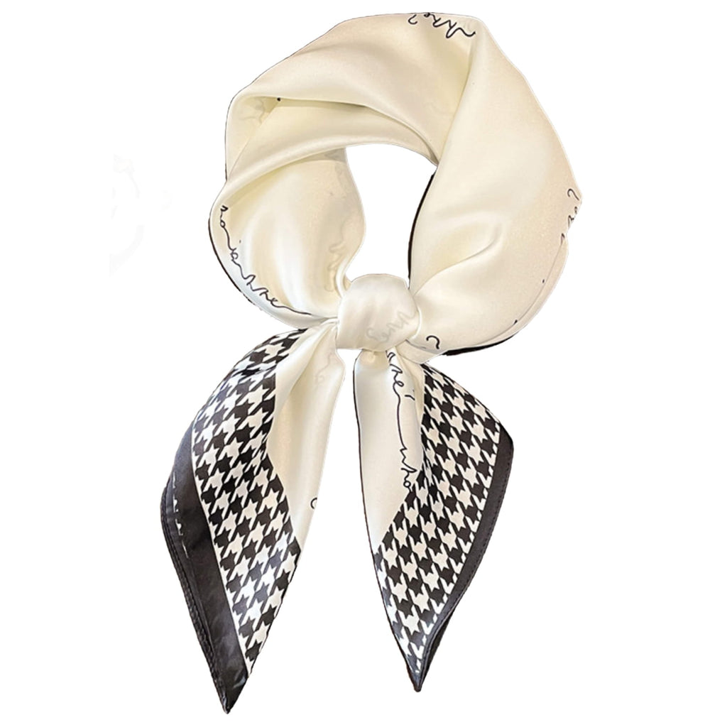 Kremowa apaszka 70x70 cm z pepitką, wielosezonowy dodatek do każdej kobiecej garderoby | KAMEA | Spironik.pl