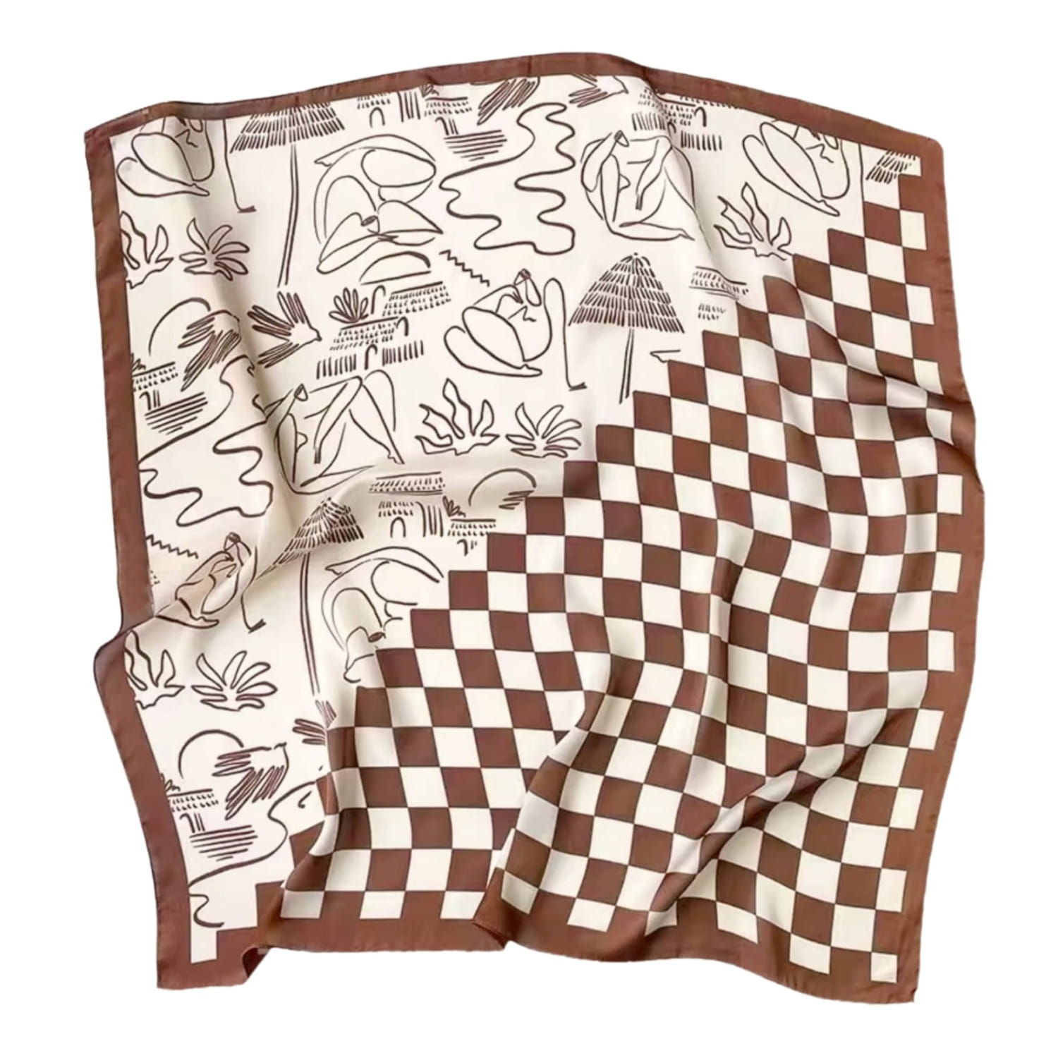 Apaszka brązowo-kremowa z klasycznym motywem szachownicy, doskonała na każdą porę roku | KAMEA | Spironik.pl