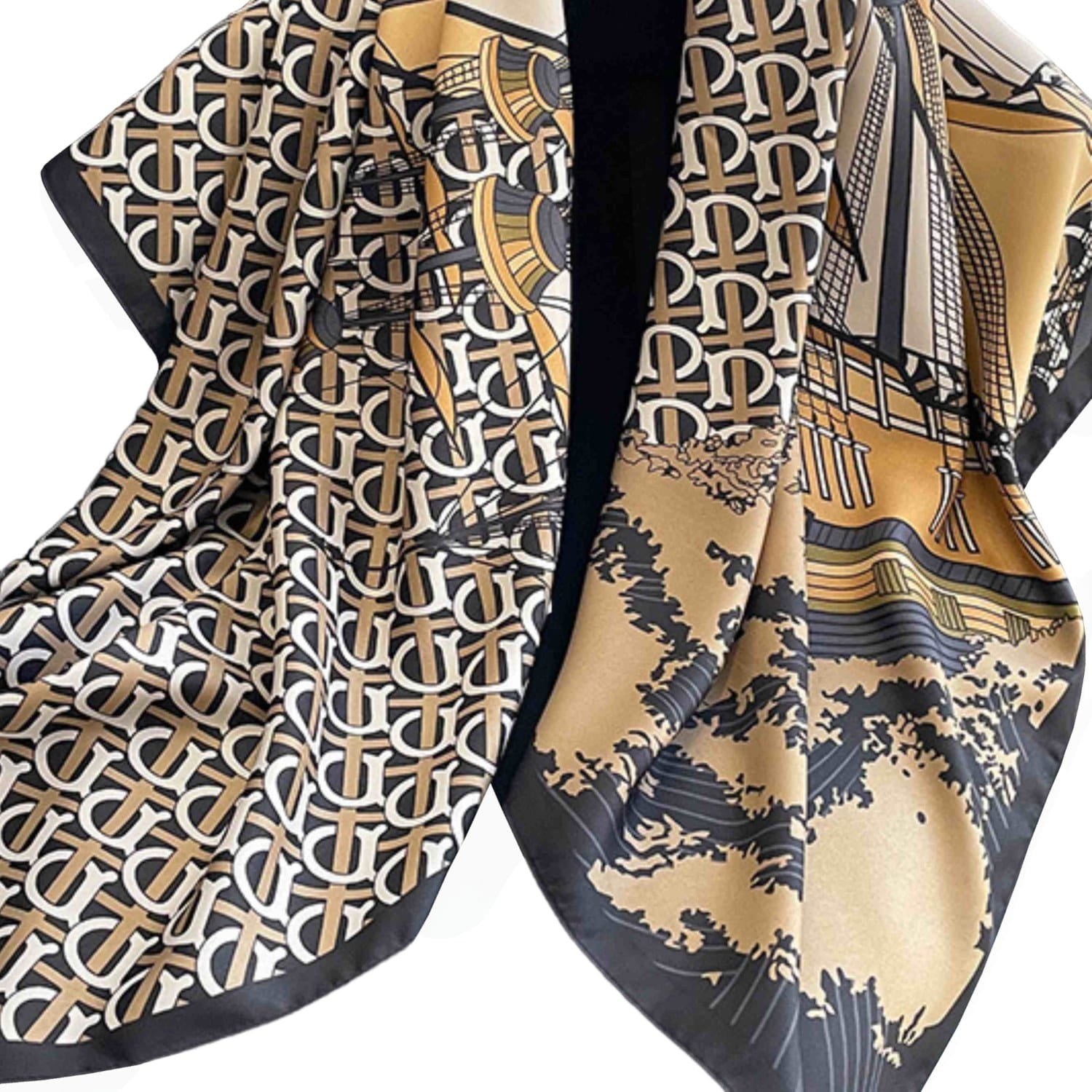 Apaszka, Model: F347-2//T35//14, Kolor: beżowy, Skład materiału: 100% Poliester, Przeznaczenie: Wielosezonowe, Wymiary(długość/szerokość): 90cm/90cm (Apaszka, zdjęcie 6)