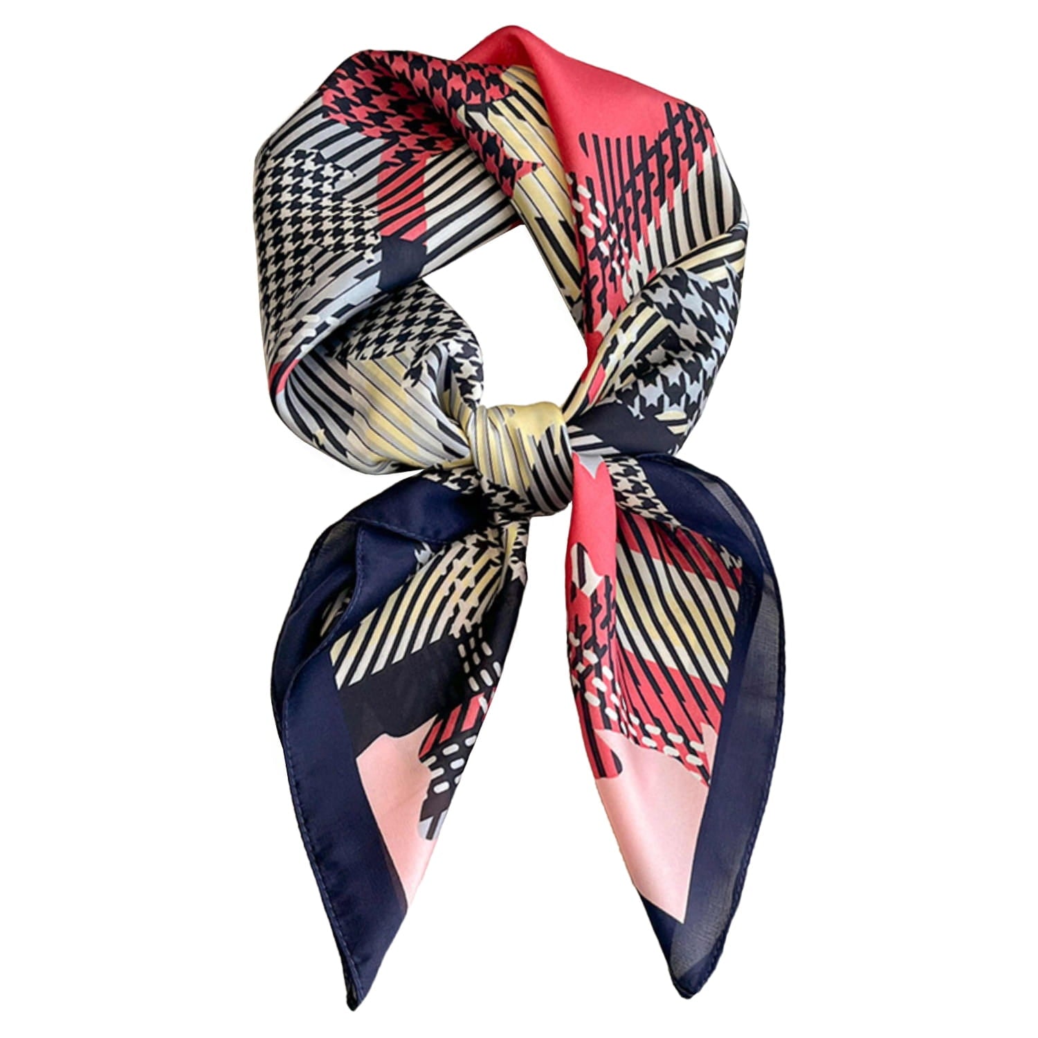 Apaszka damska w użyciu, stylowo noszona na szyi, idealna do miejskich i artystycznych stylizacji | KAMEA | Spironik.pl