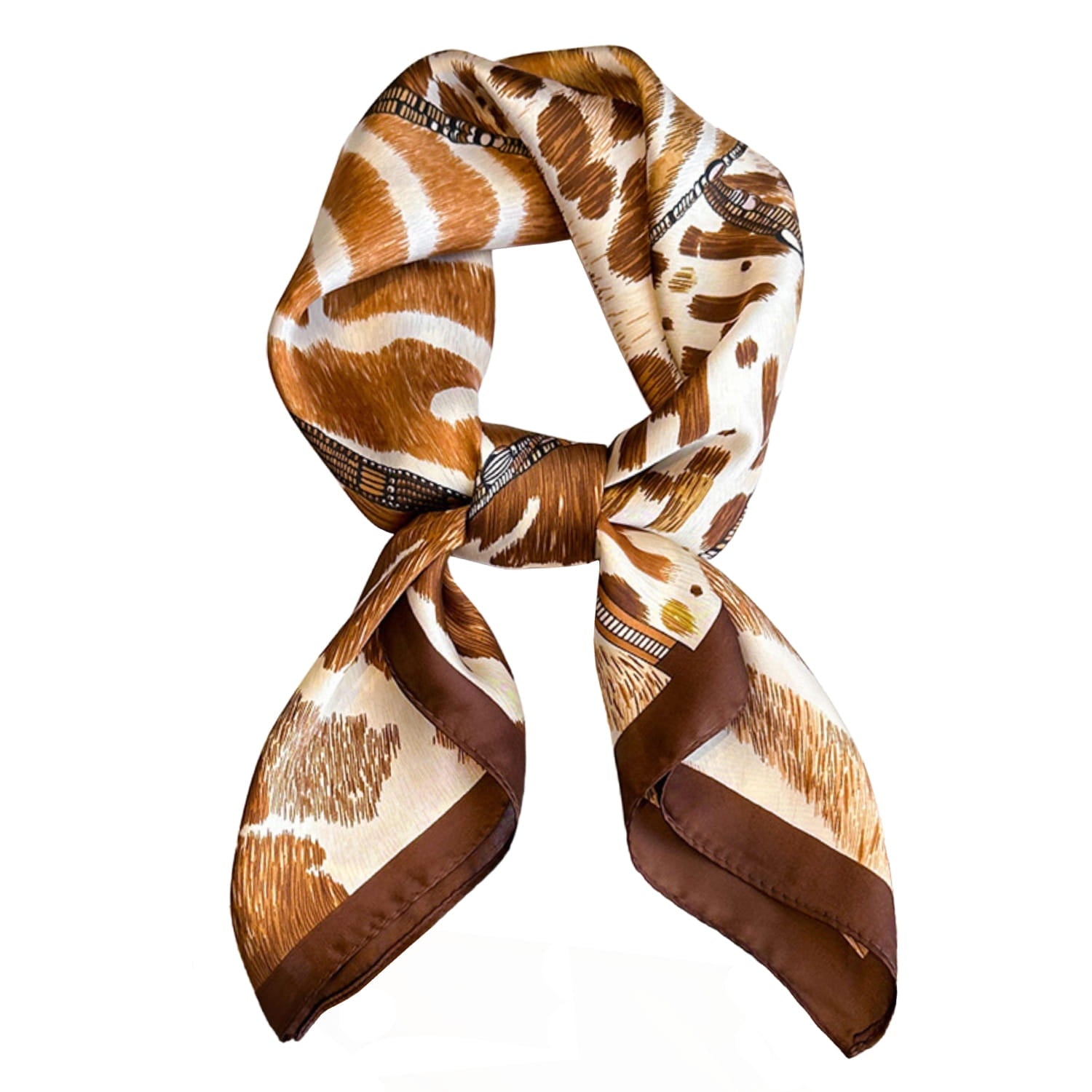 Zbliżenie na wzory zwierzęce apaszki, podkreślające harmonijne połączenie kolorów i deseniów | KAMEA | Spironik.pl