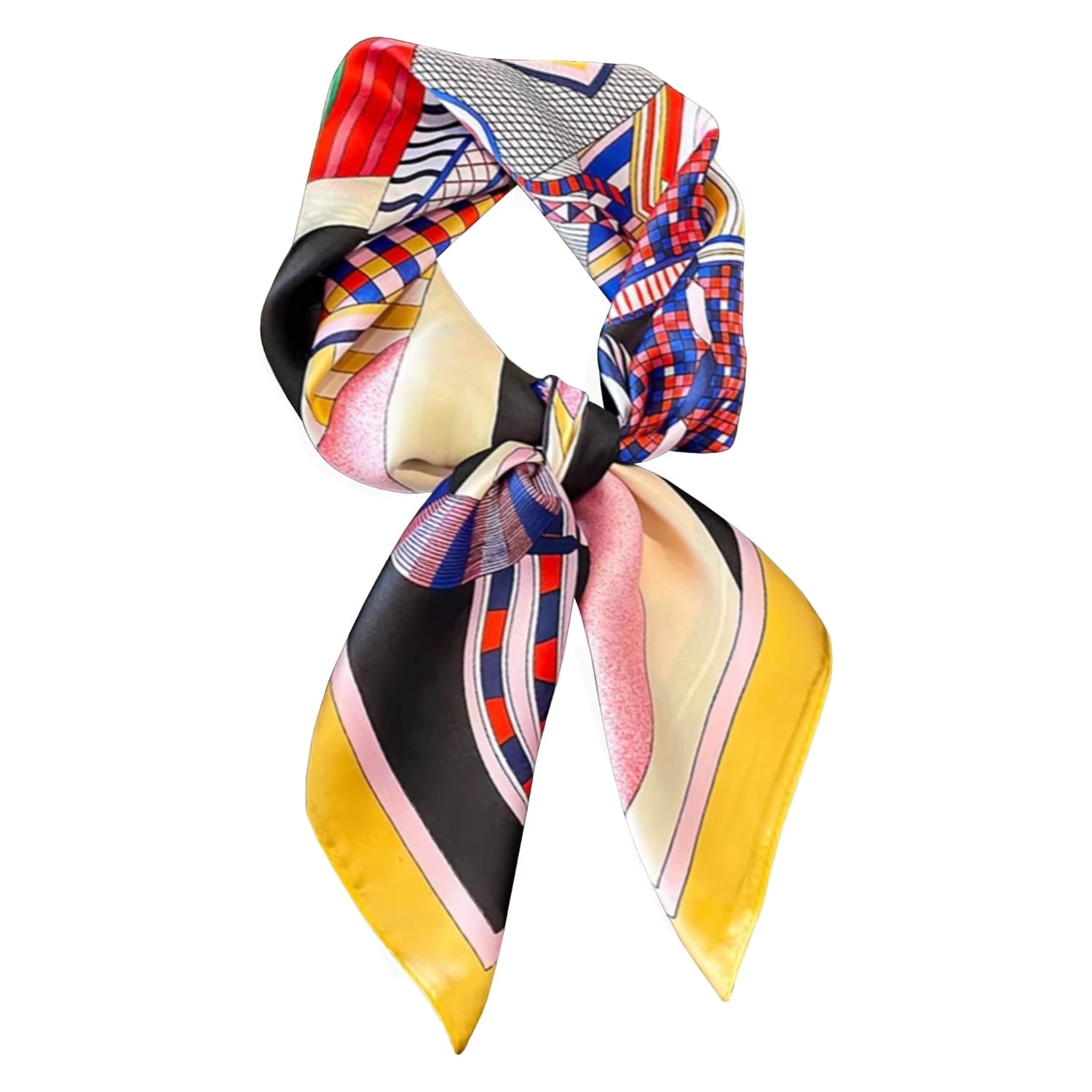 Widok bokiem na satynową apaszkę, ukazujący połyskującą fakturę materiału imitującego jedwab | KAMEA | Spironik.pl