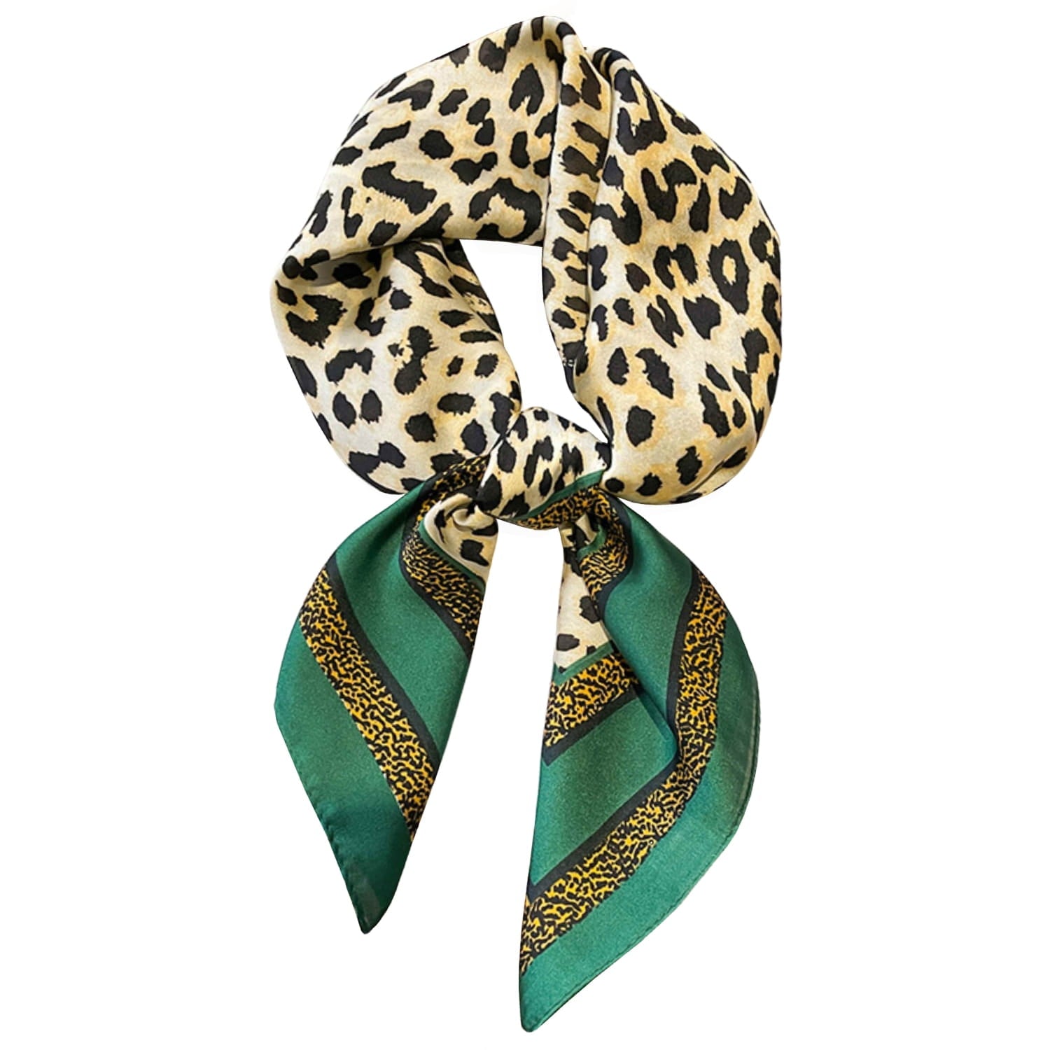 Apaszka w panterkę z zielono-złotą ramką, doskonała na prezent dla kobiet lubiących modę | KAMEA | Spironik.pl