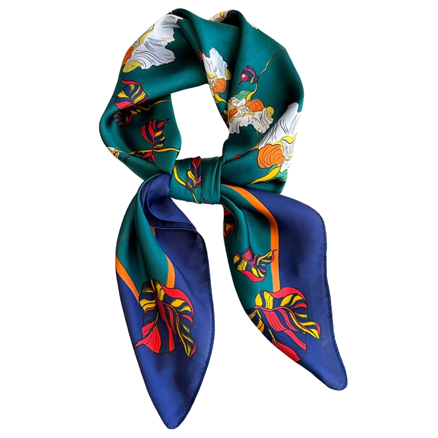 Apaszka w użyciu jako ozdoba na szyi, prezentująca elegancki styl botaniczny | KAMEA | Spironik.pl