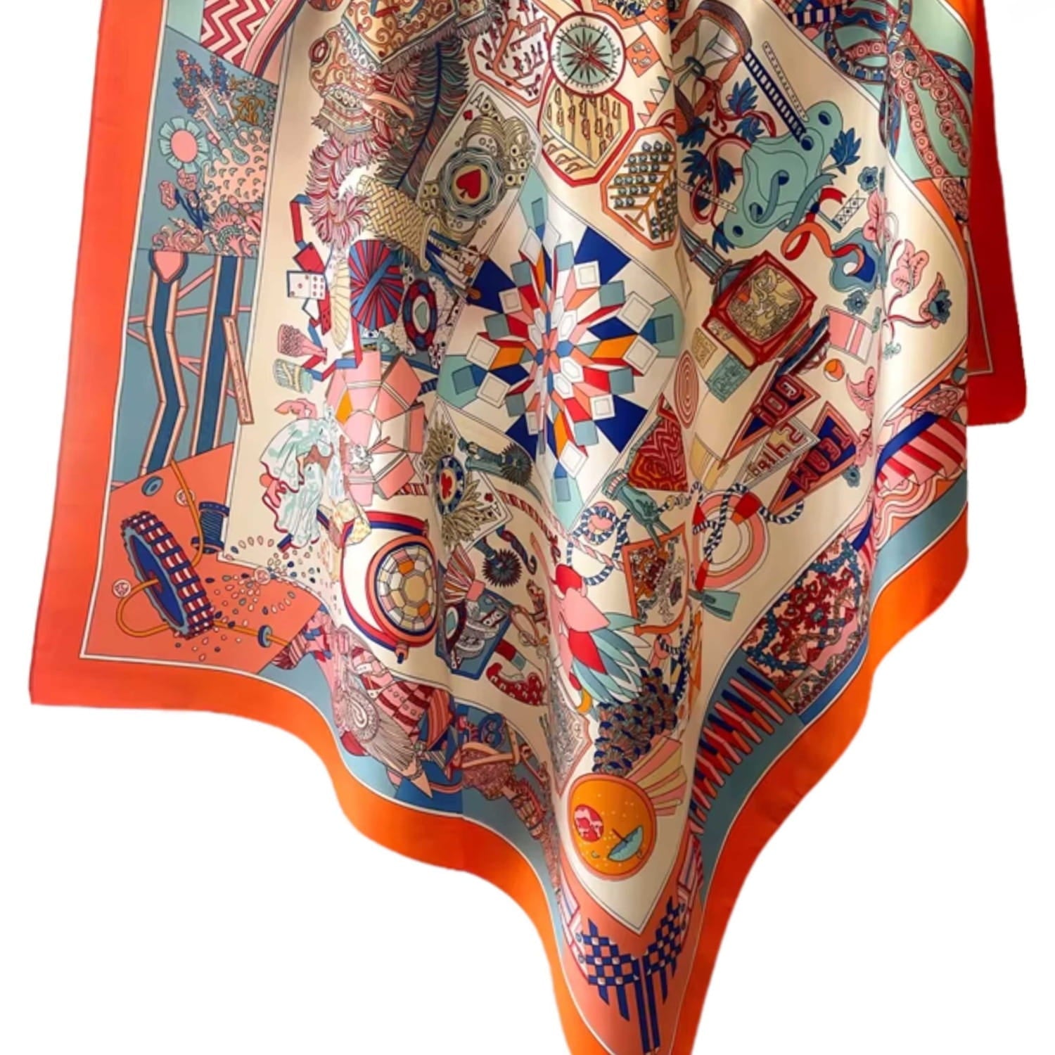 Apaszka, Model: F249-5//T36//15, Kolor: pomarańczowy, Skład materiału: 100% Poliester, Przeznaczenie: Wielosezonowe, Wymiary(długość/szerokość): 90cm/90cm (Apaszka, zdjęcie 3)