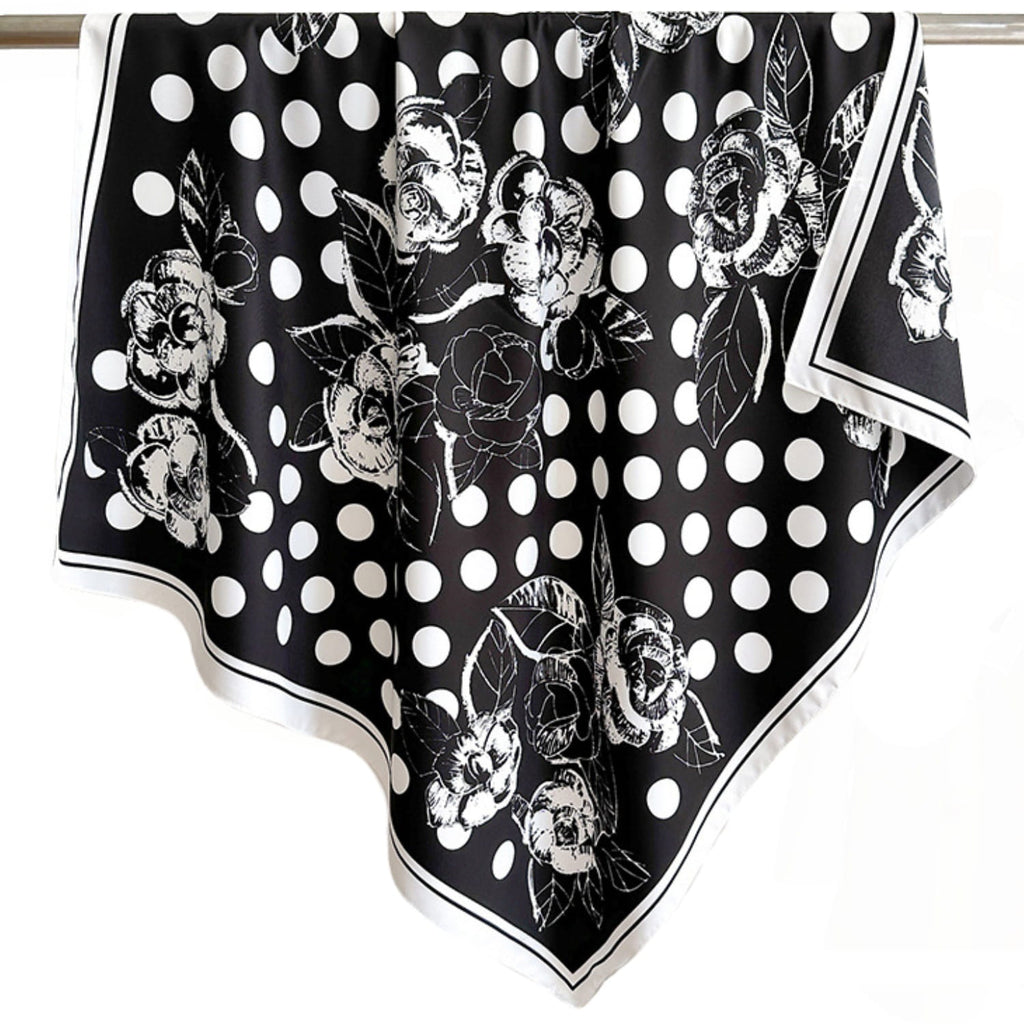 Apaszka, Model: F263-3//T35//14, Kolor: czarny, Skład materiału: 100% Poliester, Przeznaczenie: Wielosezonowe, Wymiary(długość/szerokość): 90cm/90cm (Apaszka, zdjęcie 6)