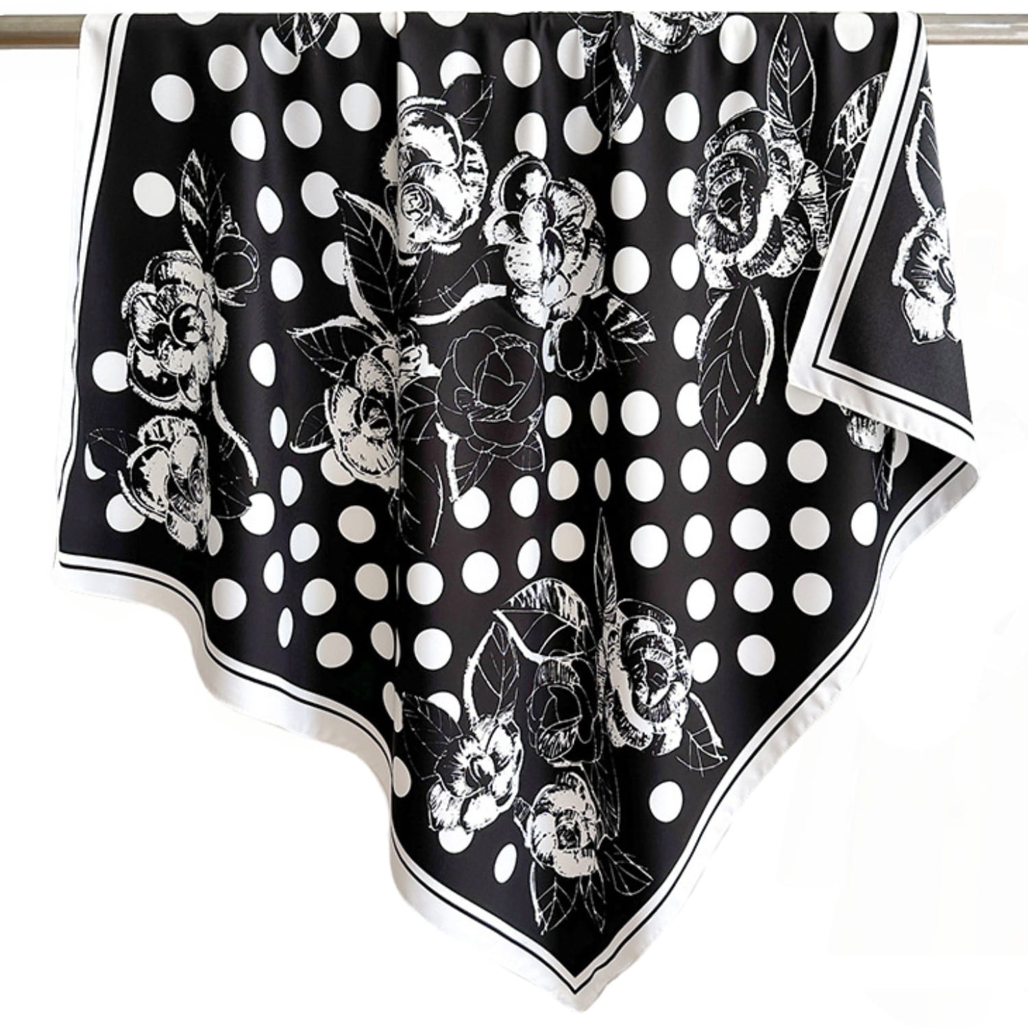 Apaszka, Model: F263-3//T35//14, Kolor: czarny, Skład materiału: 100% Poliester, Przeznaczenie: Wielosezonowe, Wymiary(długość/szerokość): 90cm/90cm (Apaszka, zdjęcie 6)