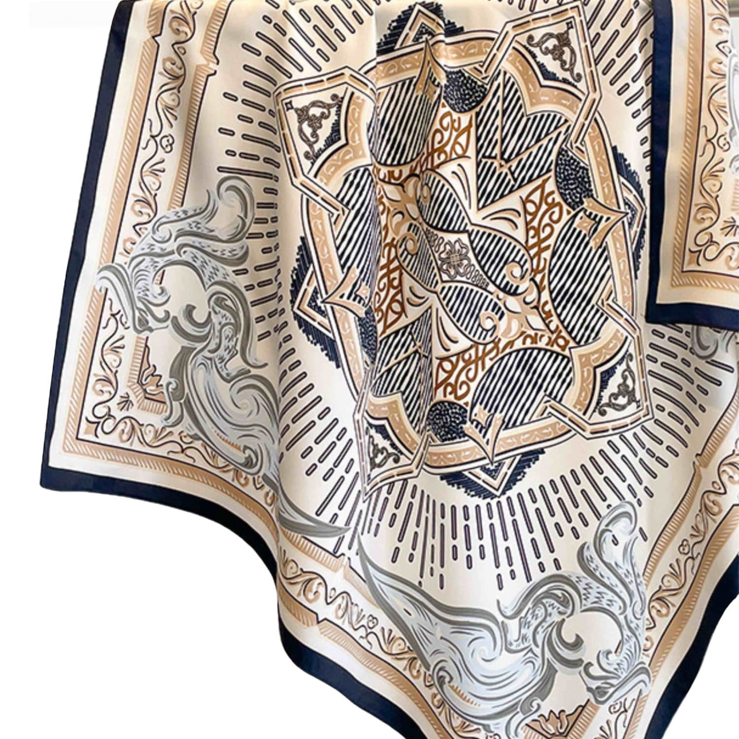 Bok apaszki 90x90 cm, ukazujący fakturę poliestru premium i harmonijne połączenie kolorów | KAMEA | Spironik.pl