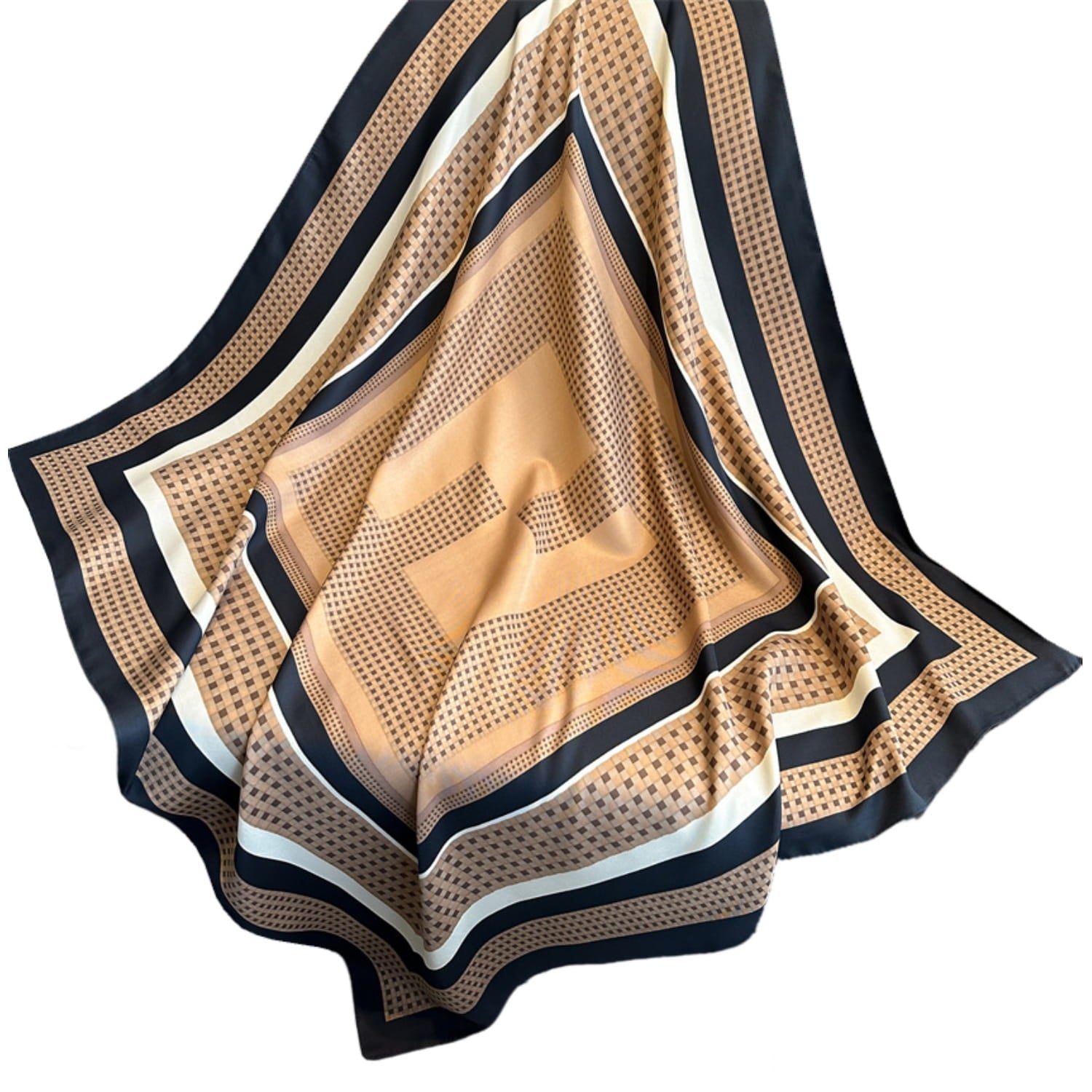 Bok apaszki „Beżowa Harmonia” z widocznym połyskiem materiału imitującego jedwab | KAMEA | Spironik.pl