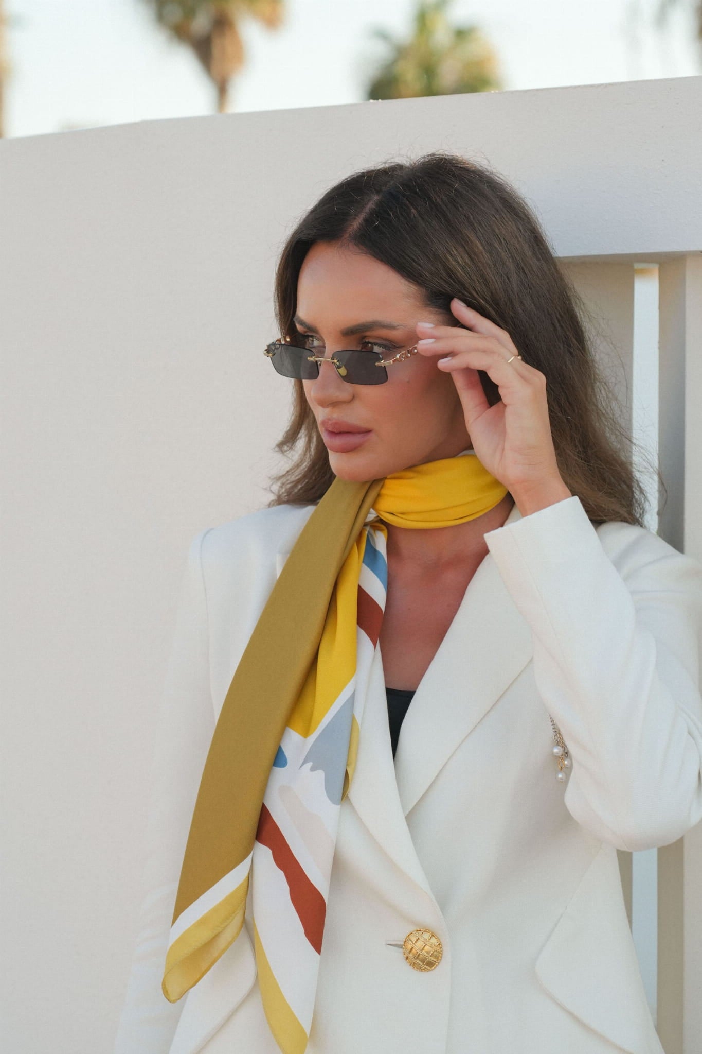 Apaszka, Model: F256-4//T37//16, Kolor: musztardowy, Skład materiału: 100% Poliester, Przeznaczenie: Wielosezonowe, Wymiary(długość/szerokość): 90cm/90cm