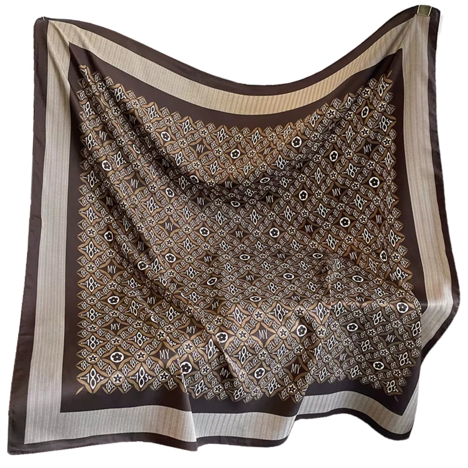 Apaszka, Model: F344-1//T35//14, Kolor: ciemny brązowy, Skład materiału: 100% Poliester, Przeznaczenie: Wielosezonowe, Wymiary(długość/szerokość): 90cm/90cm (Apaszka, zdjęcie 4)