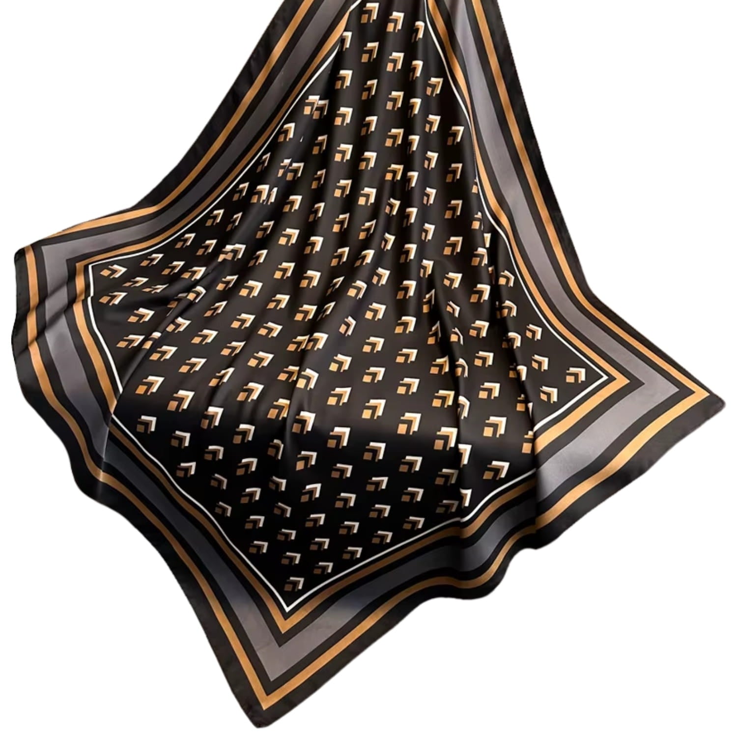 Apaszka rozłożona na płasko, ukazująca wymiary 90x90 cm oraz harmonijną kompozycję kolorów | KAMEA | Spironik.pl