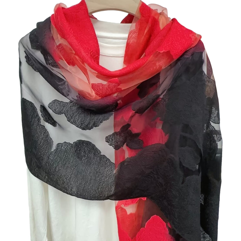 Szalik Damski, Model: RS051-46//T22//1, Kolor: czerwony, Skład materiału: 60% Jedwab; 40% Poliester, Przeznaczenie: Wielosezonowe, Wymiary(długość/szerokość): 180cm/70cm (Szalik Damski, zdjęcie 3)