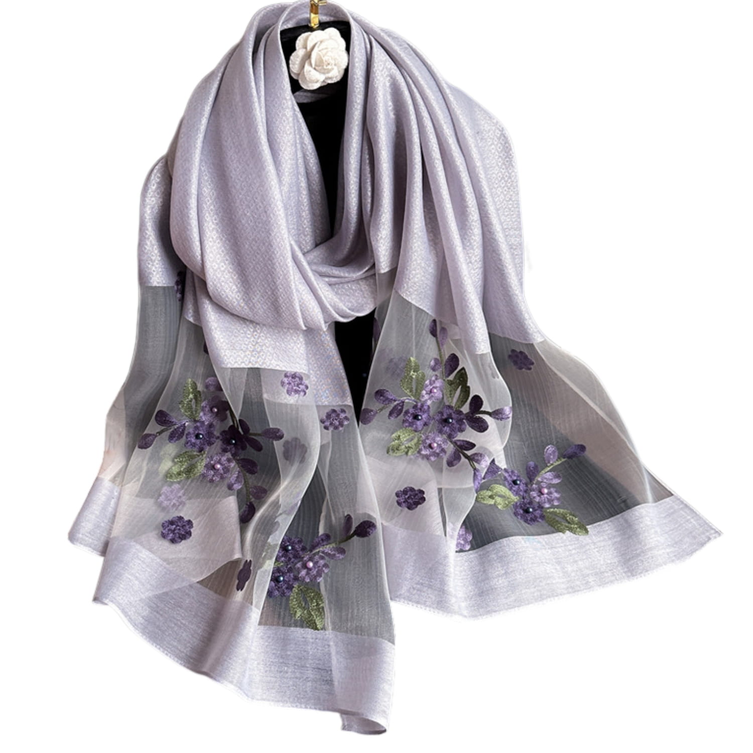 Szalik Damski, Model: RS033-11//T22//1, Kolor: fioletowy, Skład materiału: 60% Jedwab; 40% Poliester, Przeznaczenie: Wielosezonowe, Wymiary(długość/szerokość): 180cm/70cm (Szalik Damski, zdjęcie 4)