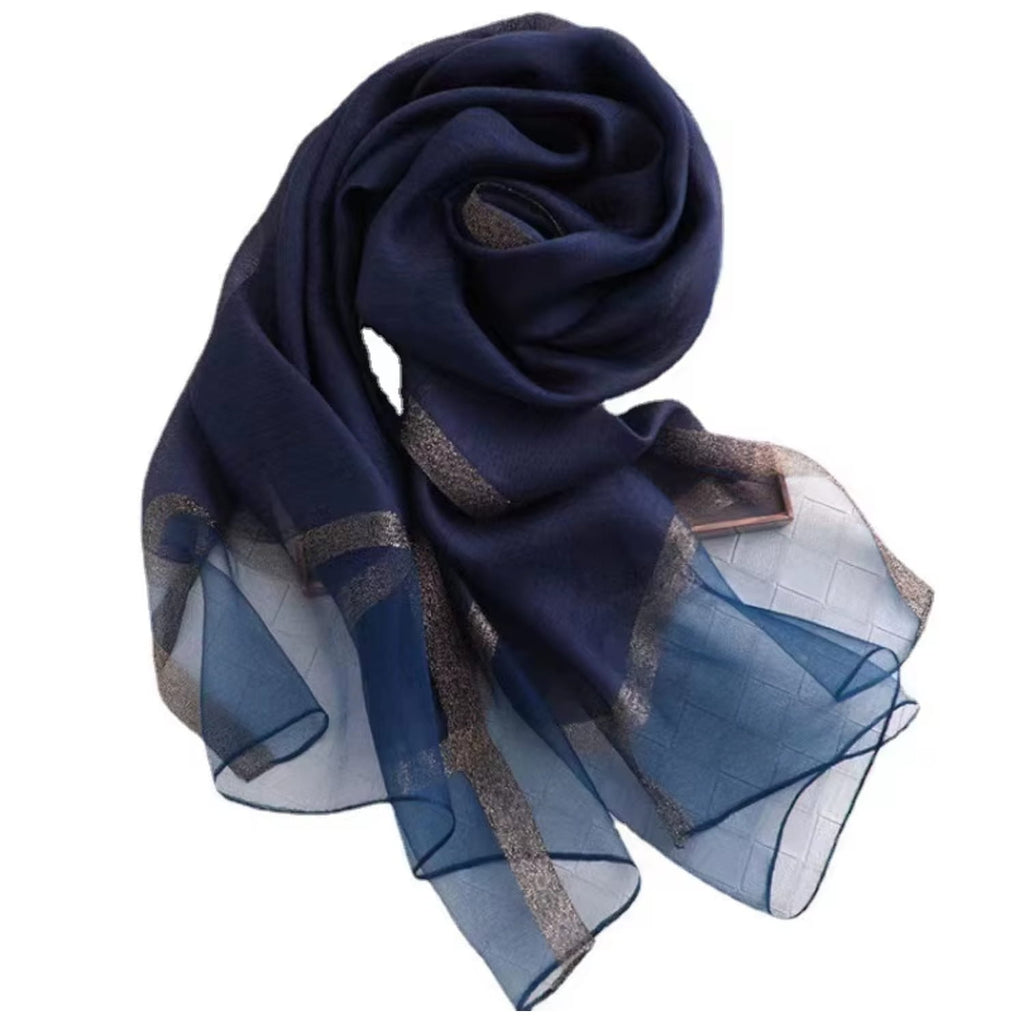 Szalik Damski, Model: RS034-6//T22//1, Kolor: granatowy, Skład materiału: 60% Jedwab; 40% Poliester, Przeznaczenie: Wielosezonowe, Wymiary(długość/szerokość): 180cm/70cm (Szalik Damski, zdjęcie 4)