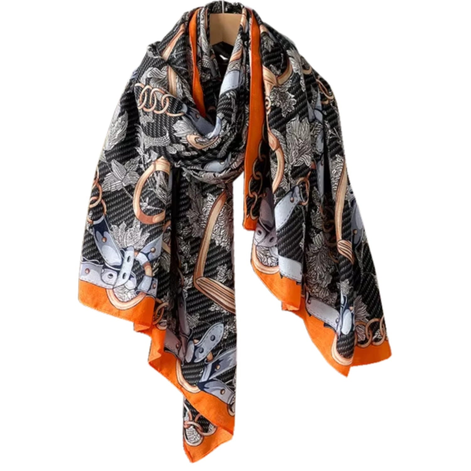 Szaliki, Model: C2173-4//T32//11, Kolor: pomarańczowy, Skład materiału: 100% Wiskoza, Przeznaczenie: Wielosezonowe, Wymiary(długość/szerokość): 180cm/85cm (Szaliki, zdjęcie 3)